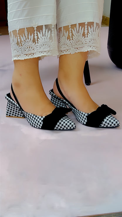 Spunkz Checkered Bow Knot Slingback Heels