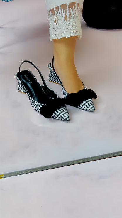 Spunkz Checkered Bow Knot Slingback Heels