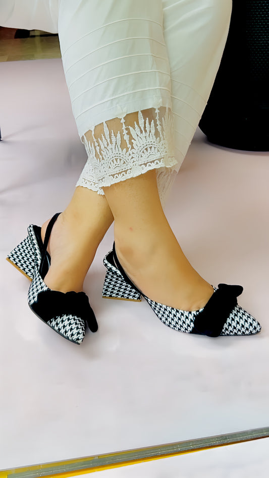 Spunkz Checkered Bow Knot Slingback Heels