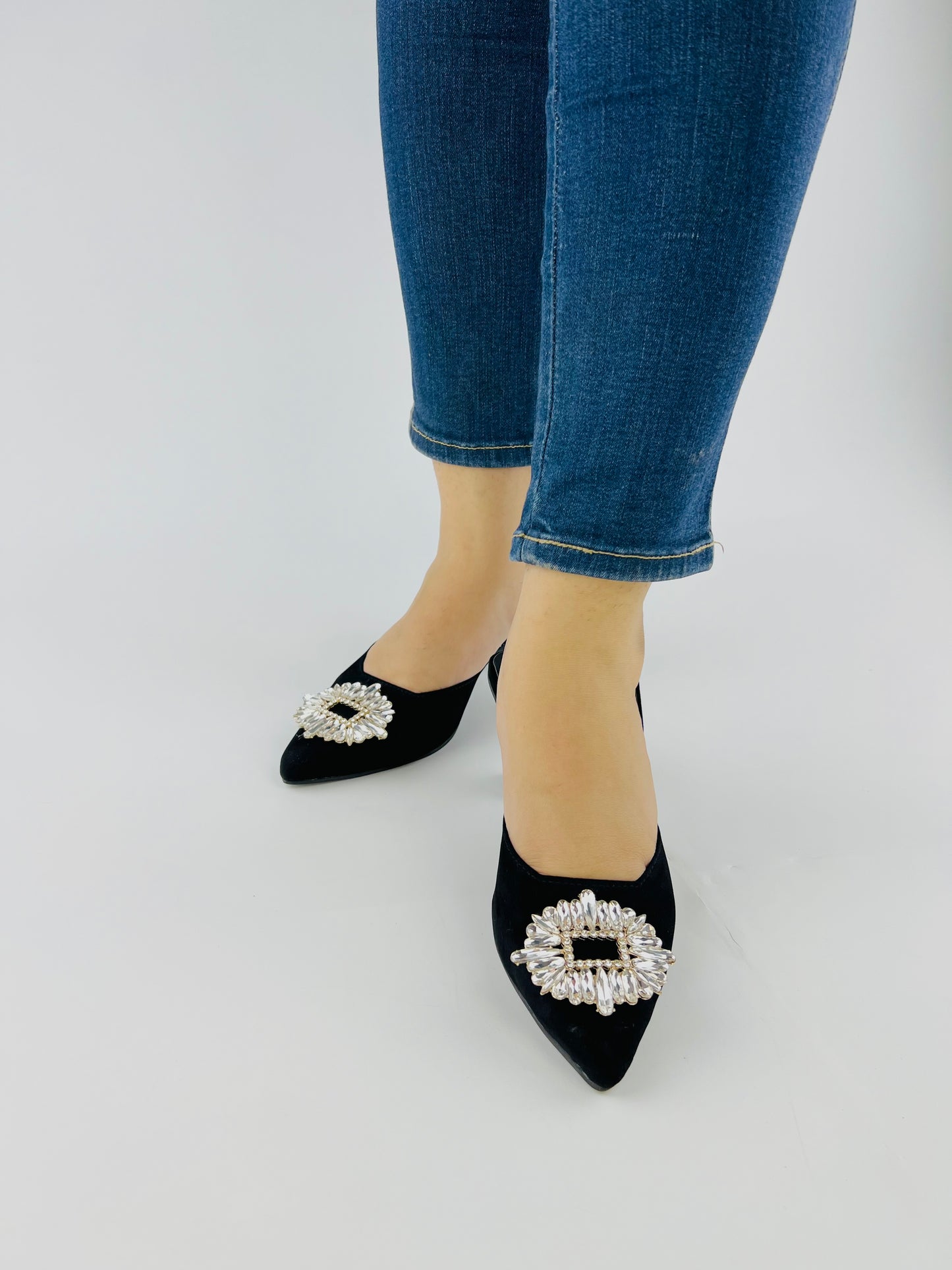 Camelia Black Velvet Slingback Heels