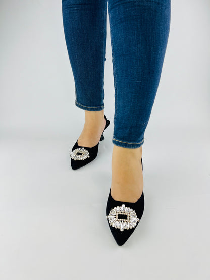 Camelia Black Velvet Slingback Heels