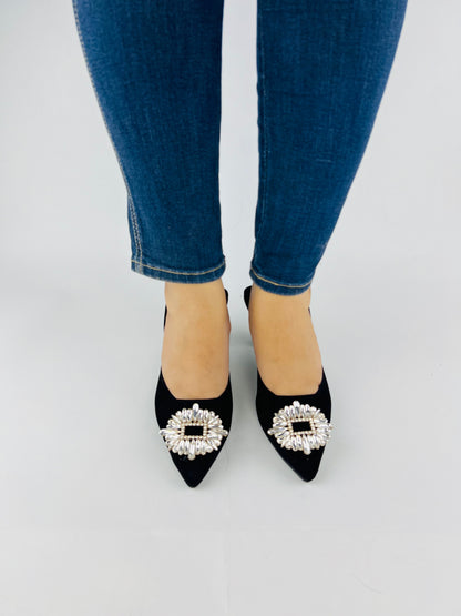 Camelia Black Velvet Slingback Heels