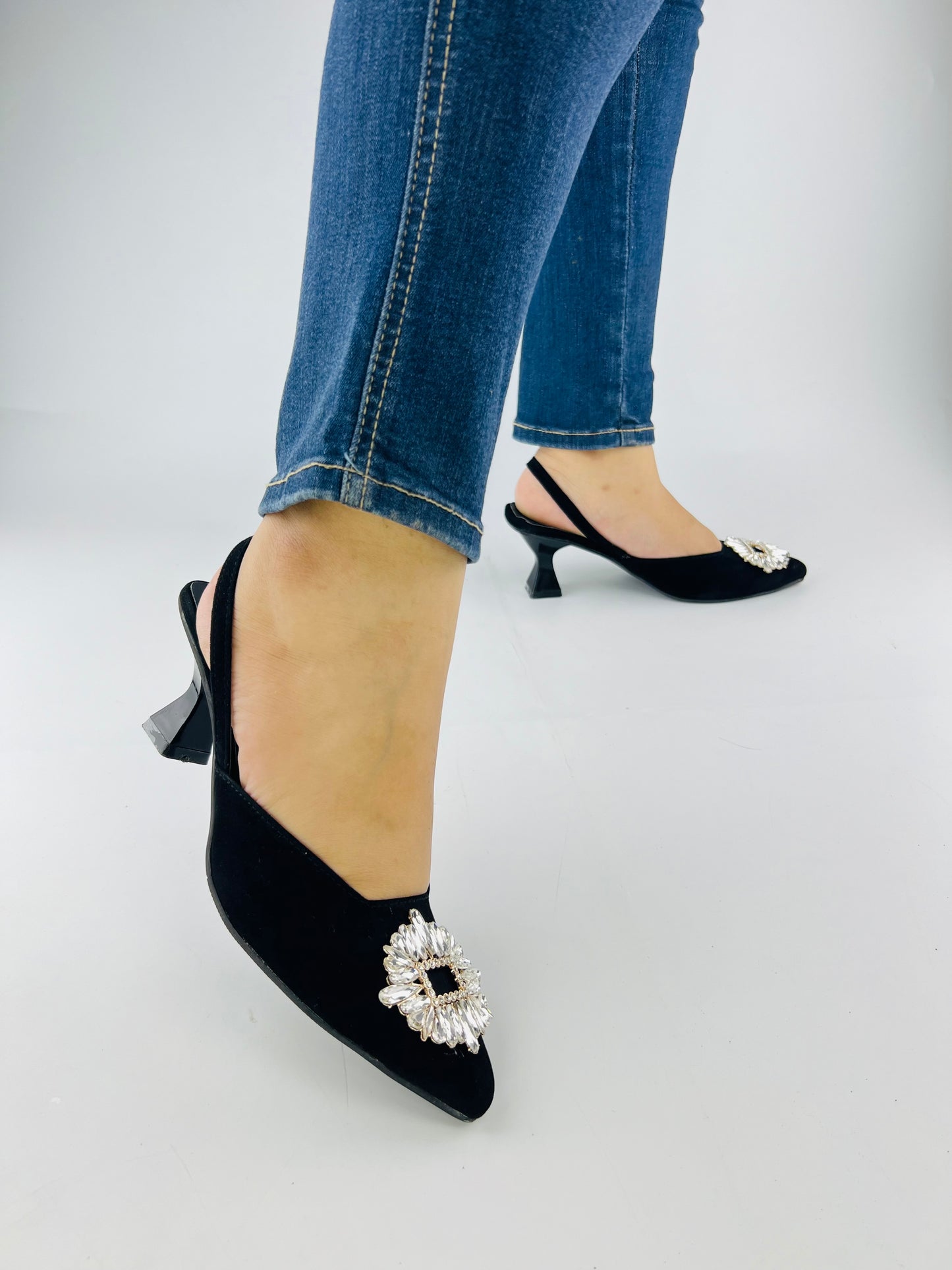 Camelia Black Velvet Slingback Heels