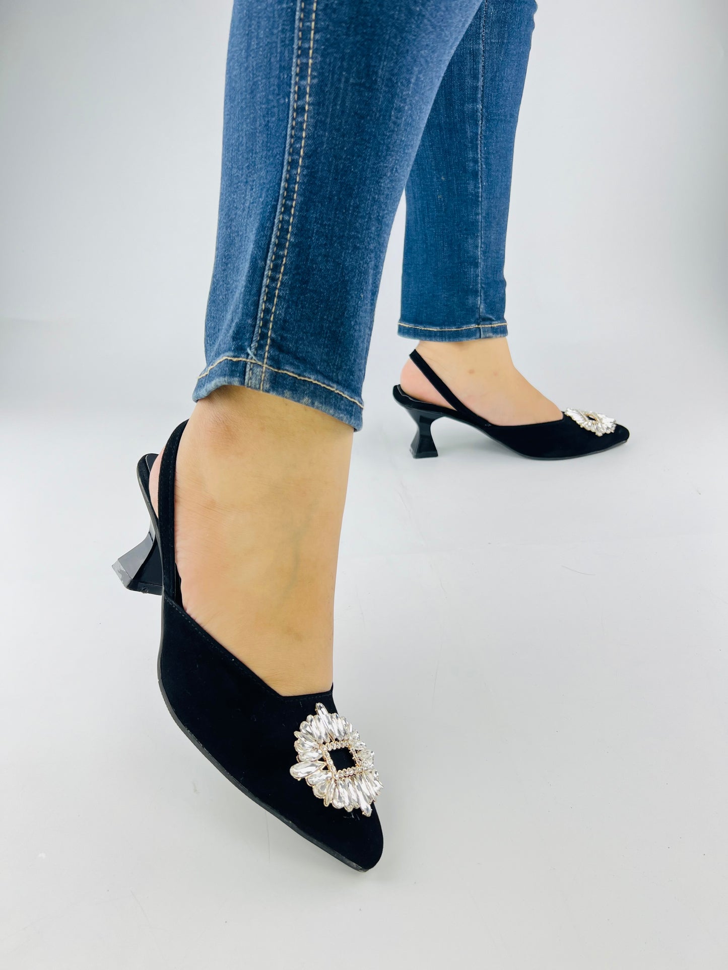 Camelia Black Velvet Slingback Heels