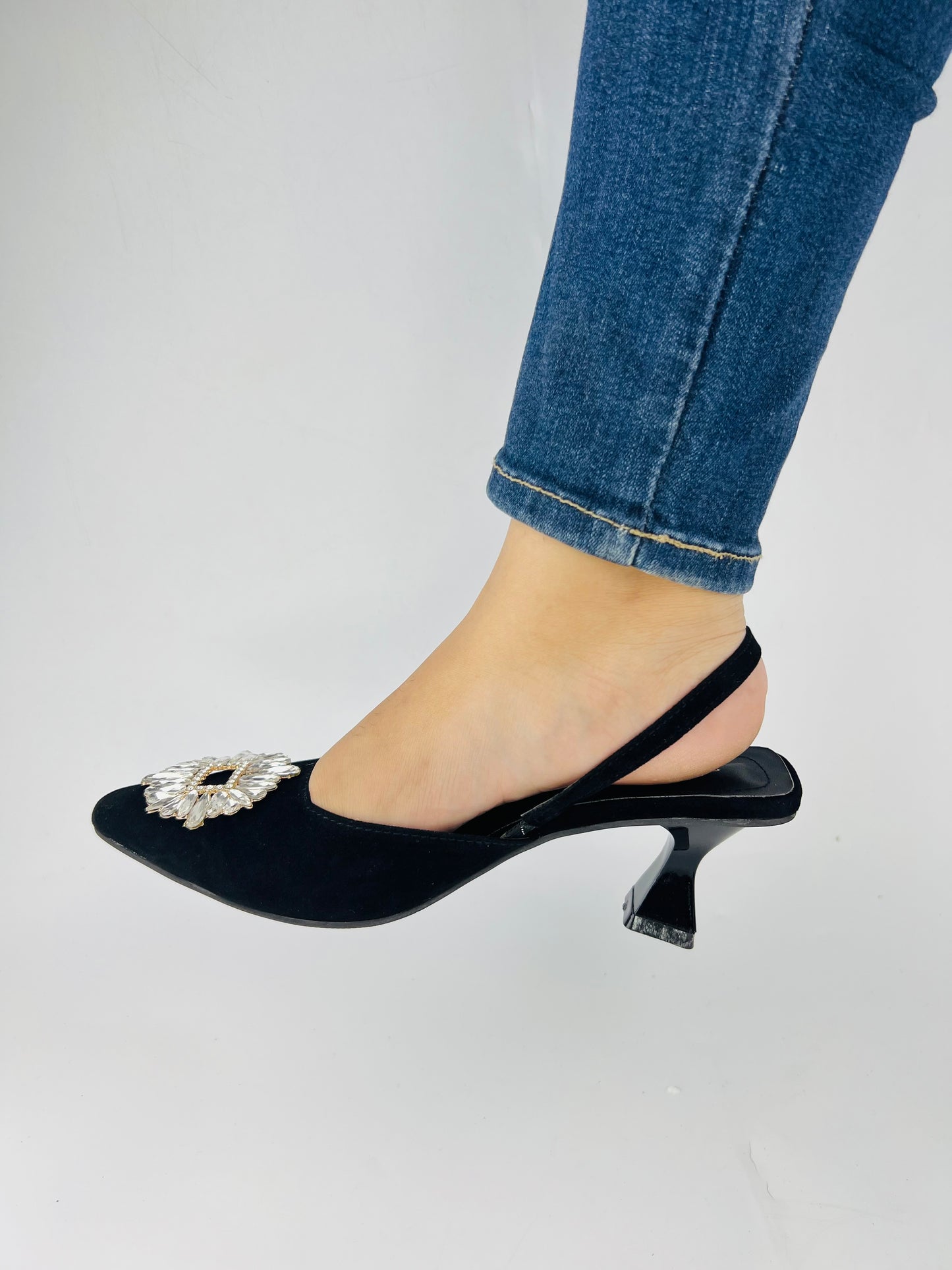 Camelia Black Velvet Slingback Heels