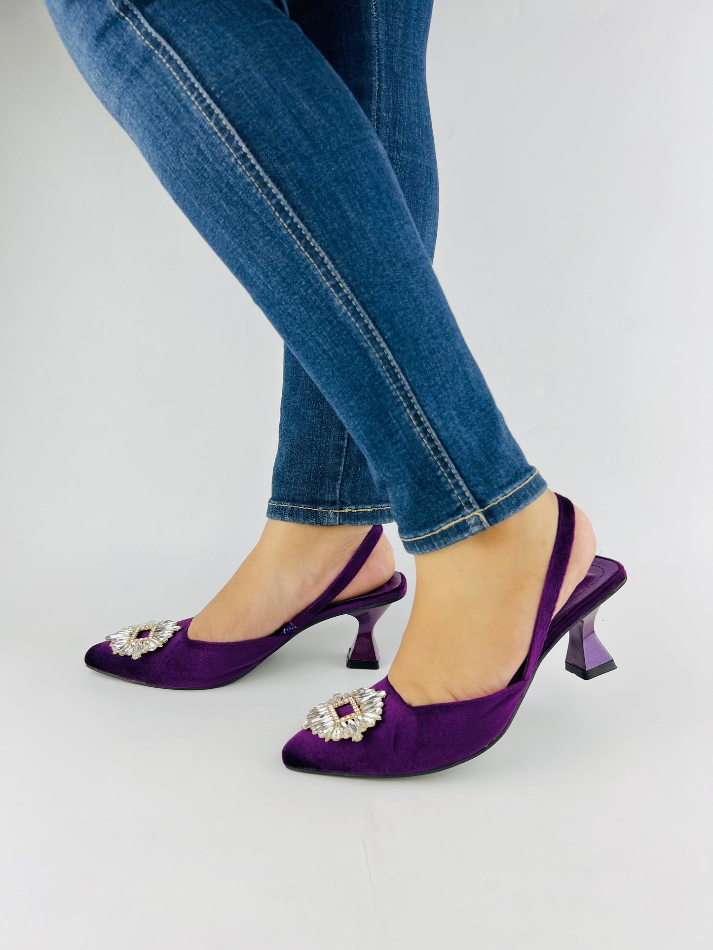 Vittoria Rhinestone Kitten purple Heeled Pumps-11083