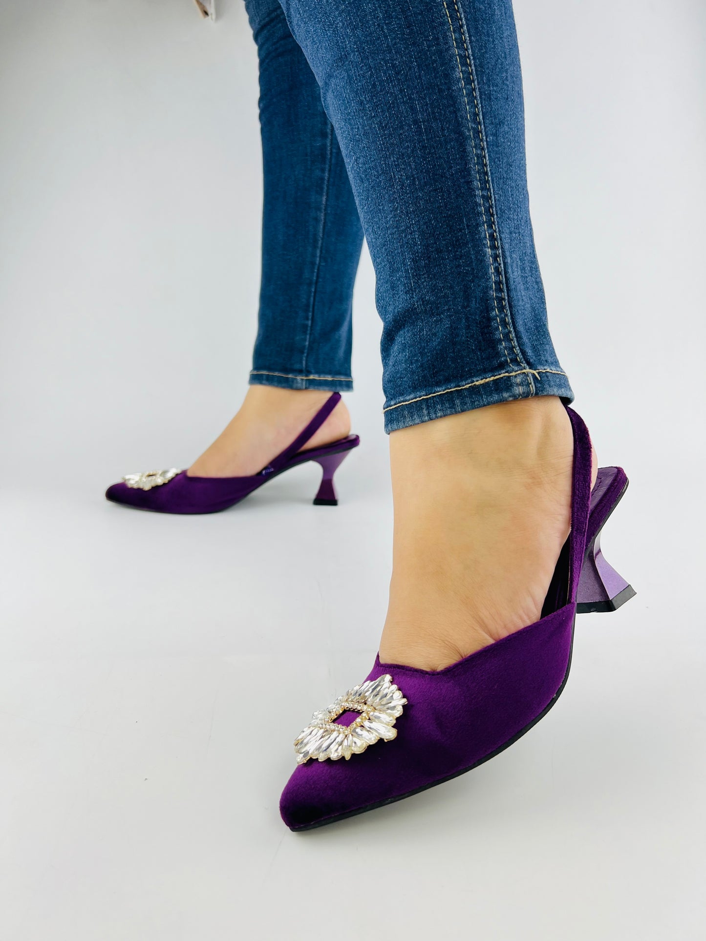 Vittoria Rhinestone Kitten purple Heeled Pumps-11083