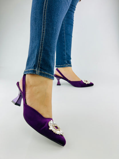 Vittoria Rhinestone Kitten purple Heeled Pumps-11083