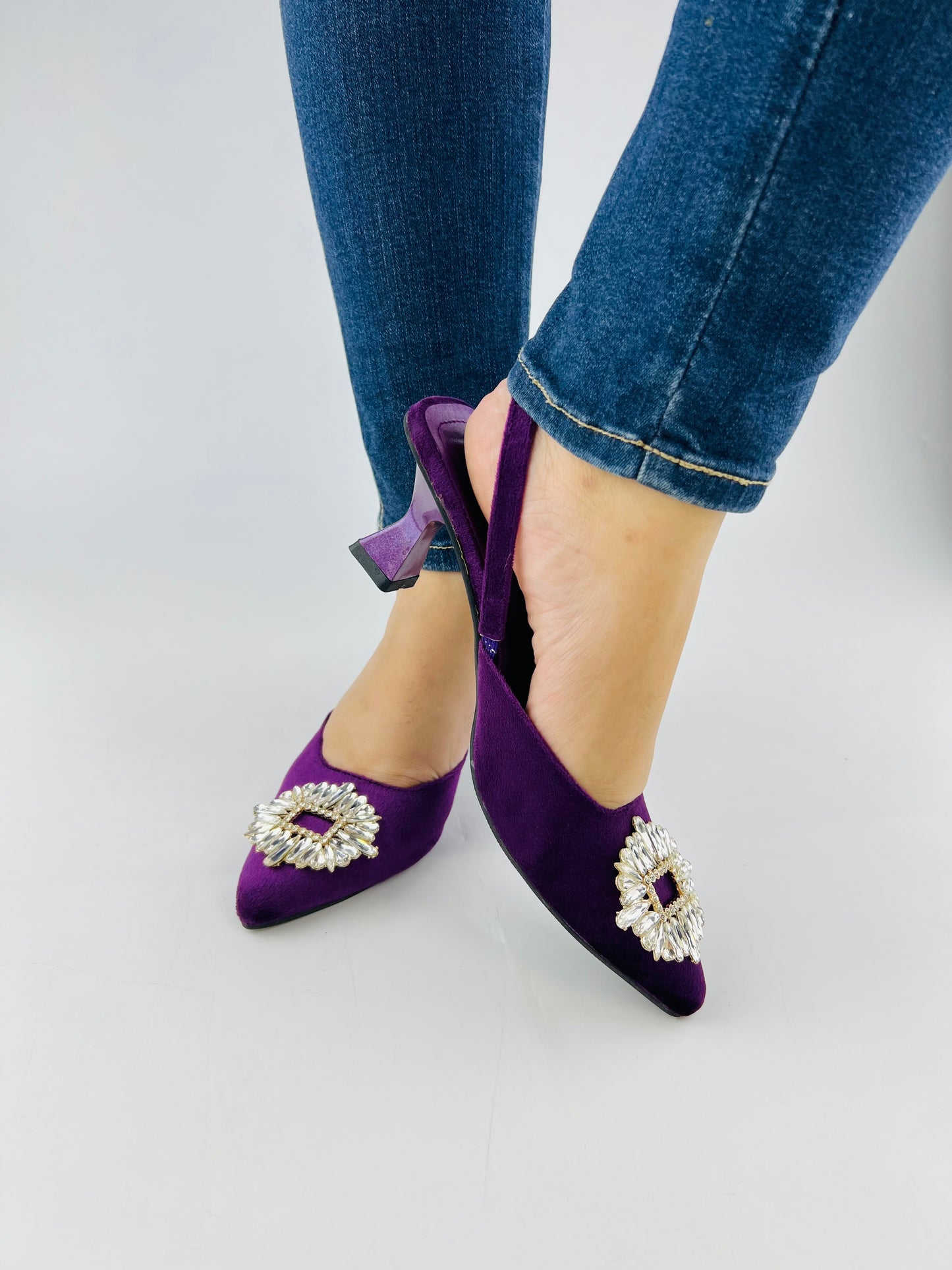 Vittoria Rhinestone Kitten purple Heeled Pumps-11083