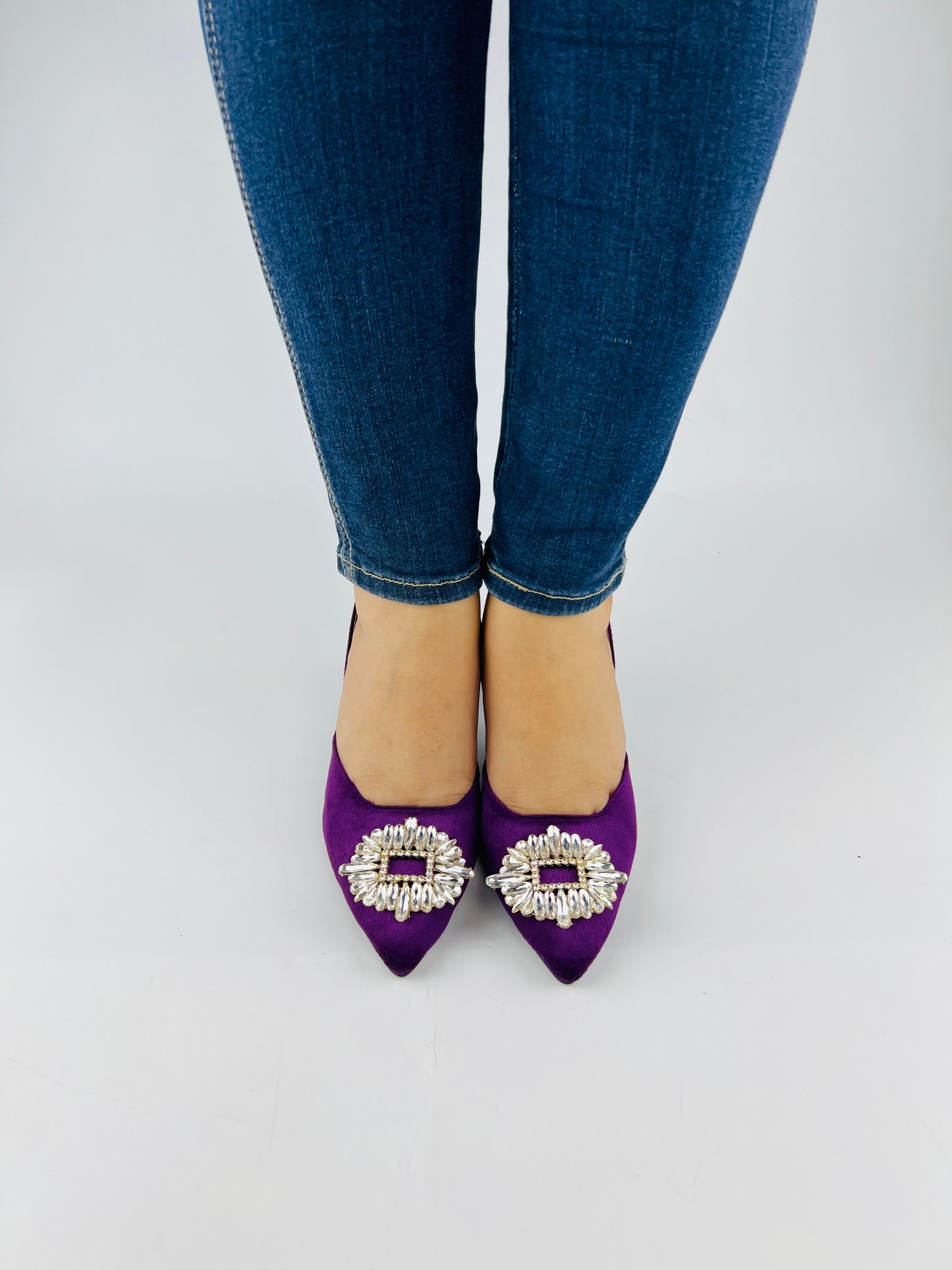 Vittoria Rhinestone Kitten purple Heeled Pumps-11083