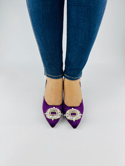 Vittoria Rhinestone Kitten purple Heeled Pumps-11083