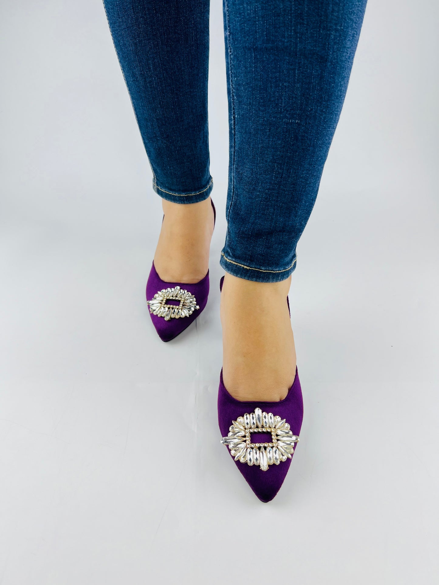 Vittoria Rhinestone Kitten purple Heeled Pumps-11083