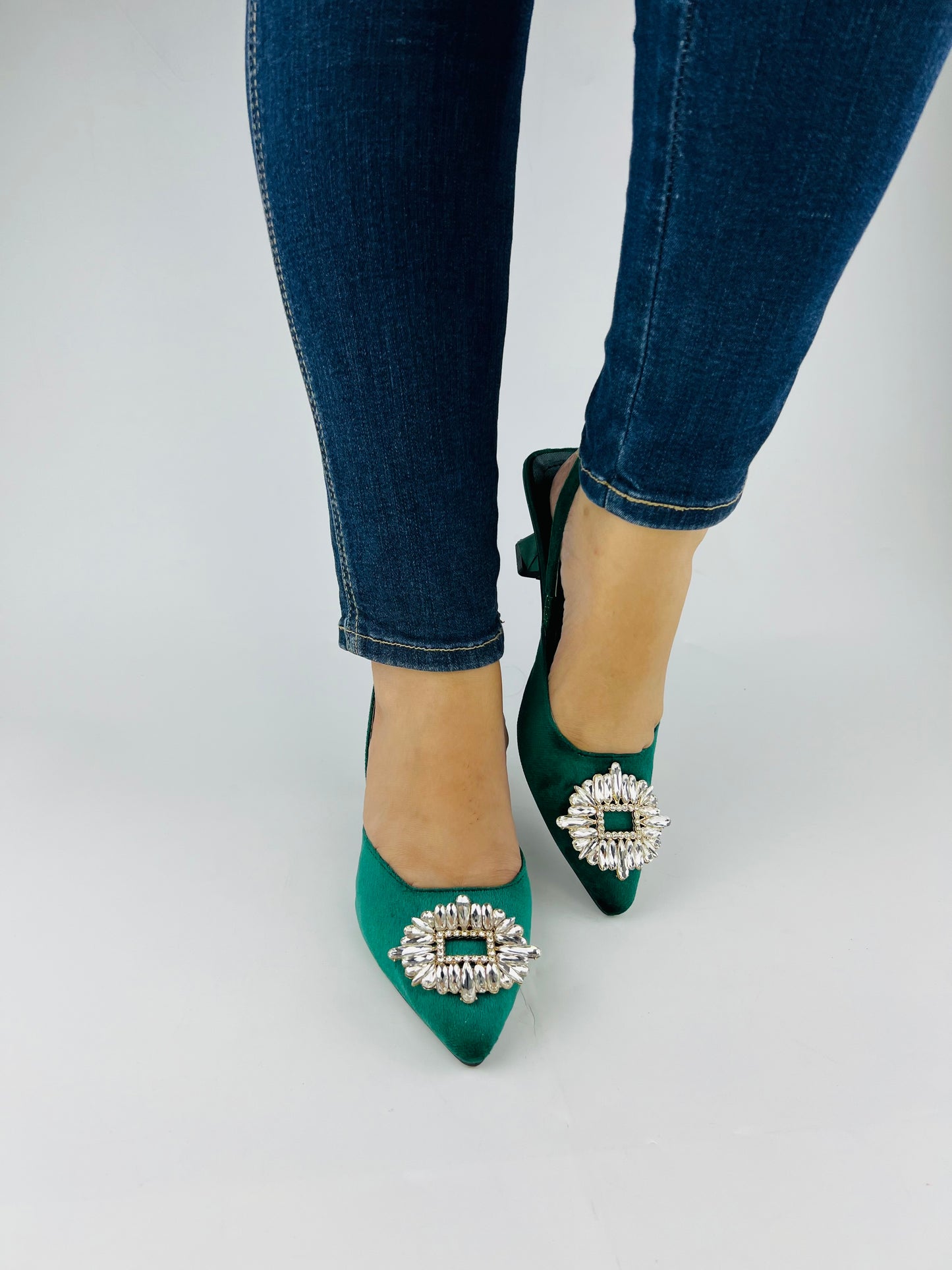 Anastasia Green Velvet Slingback