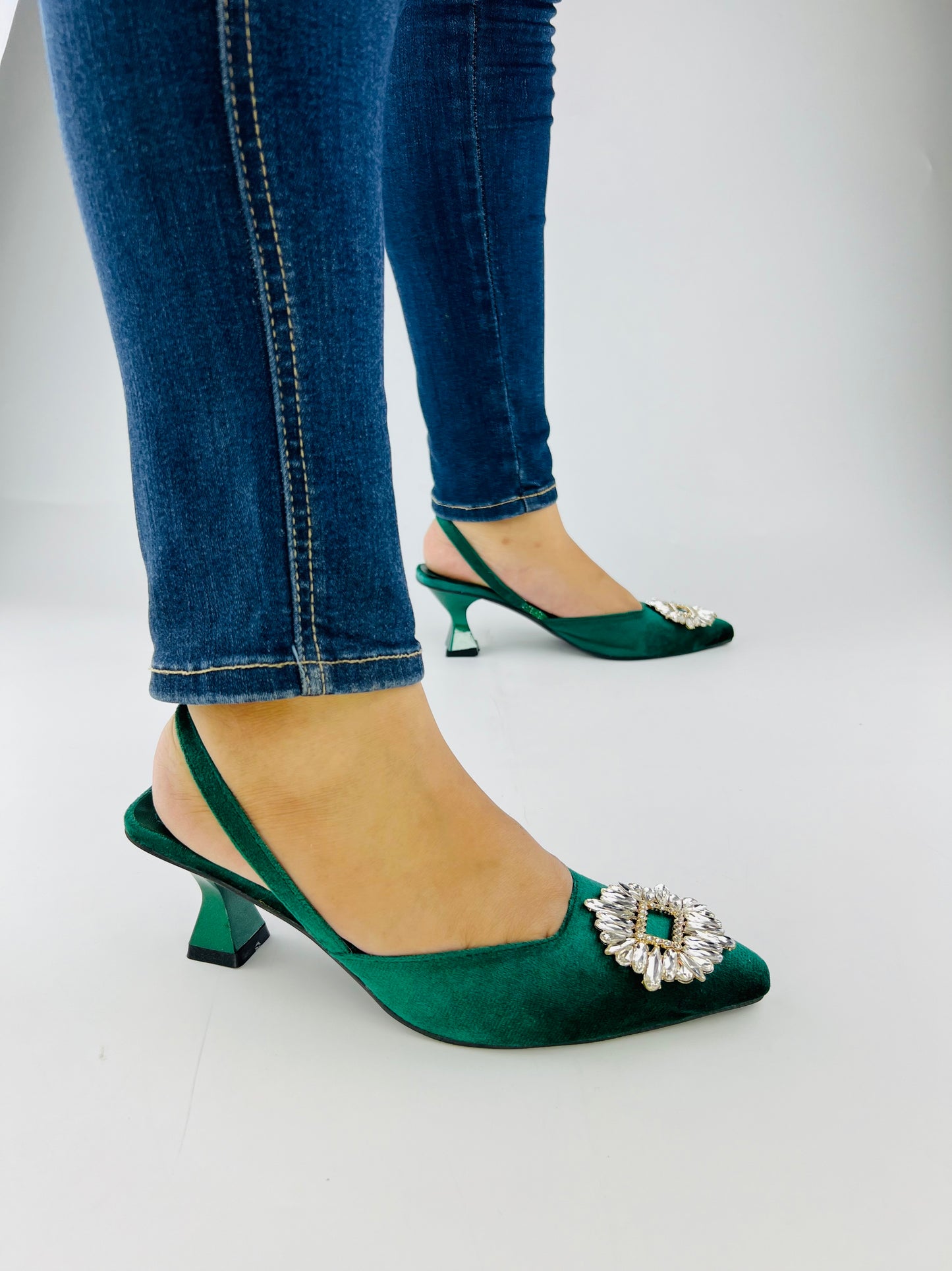 Anastasia Green Velvet Slingback