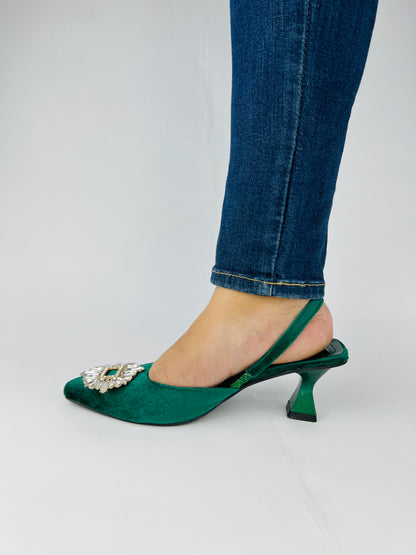 Anastasia Green Velvet Slingback