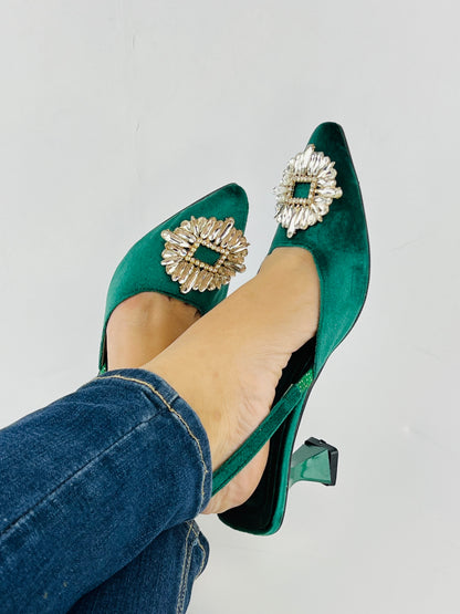 Anastasia Green Velvet Slingback