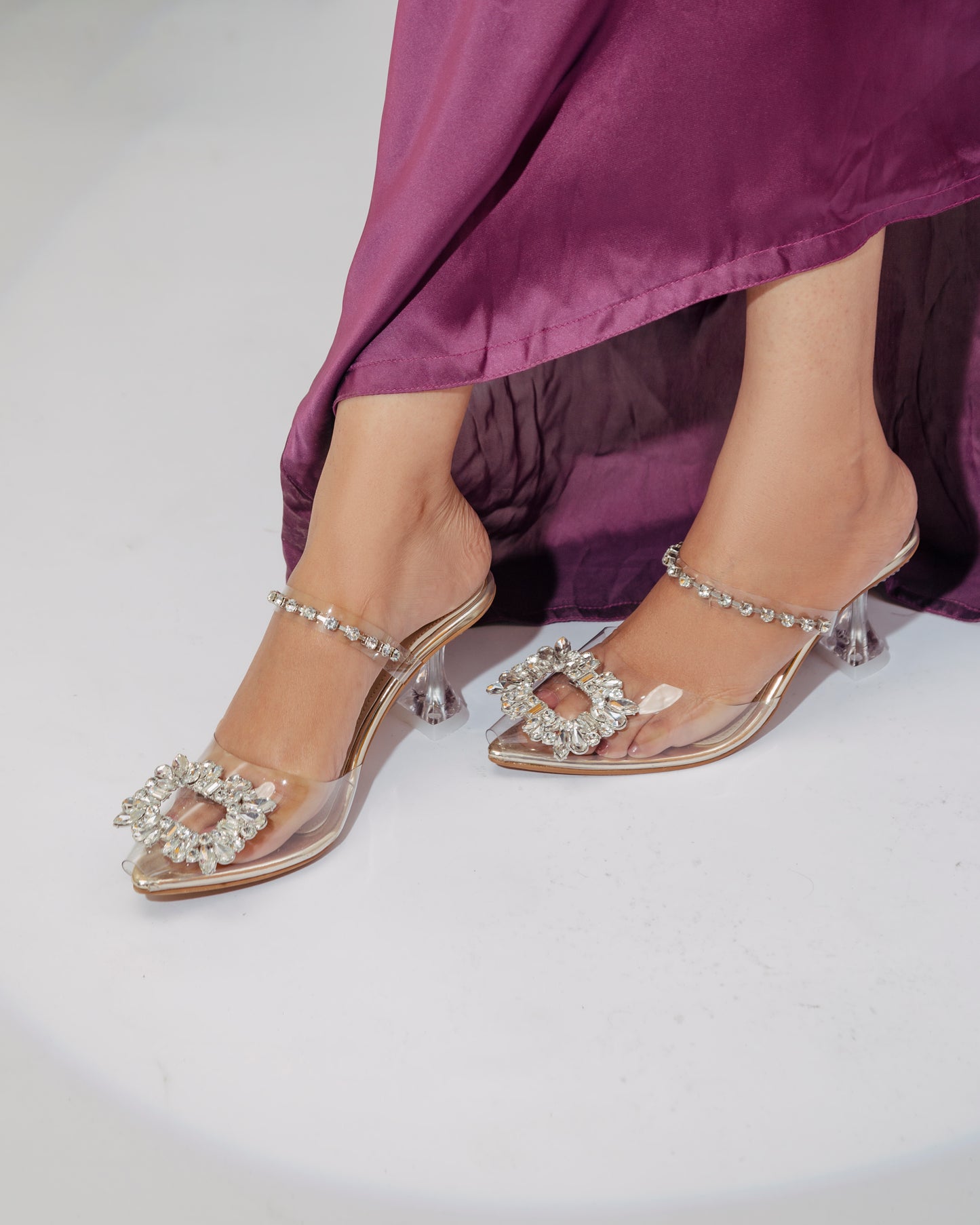 Angela Glass Mules (Silver) - Spunkz