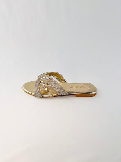 Golden Shiny Strap Slippers