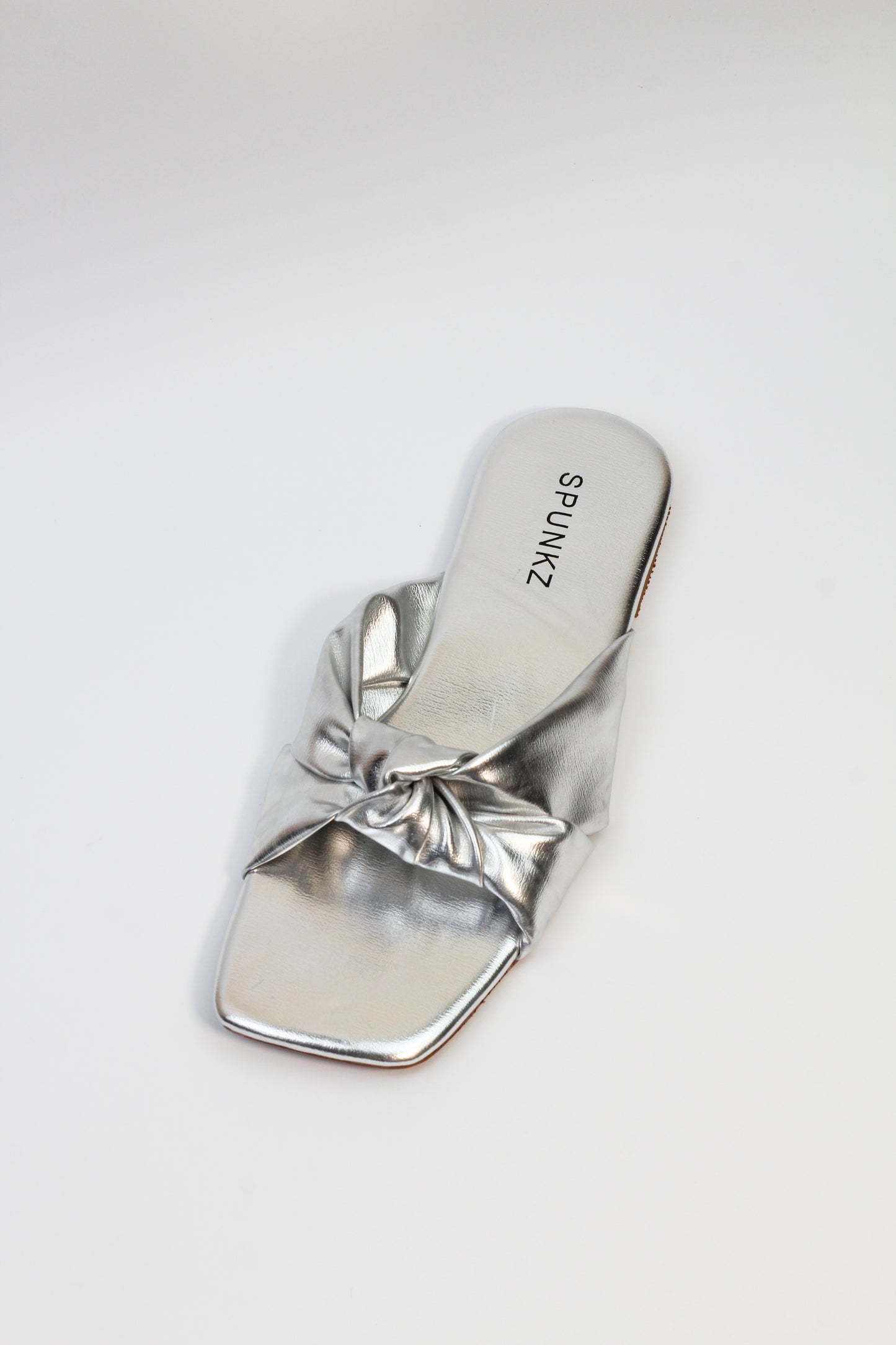 Tinsley Silver Leather bow Knotted flat Sandals - Spunkz