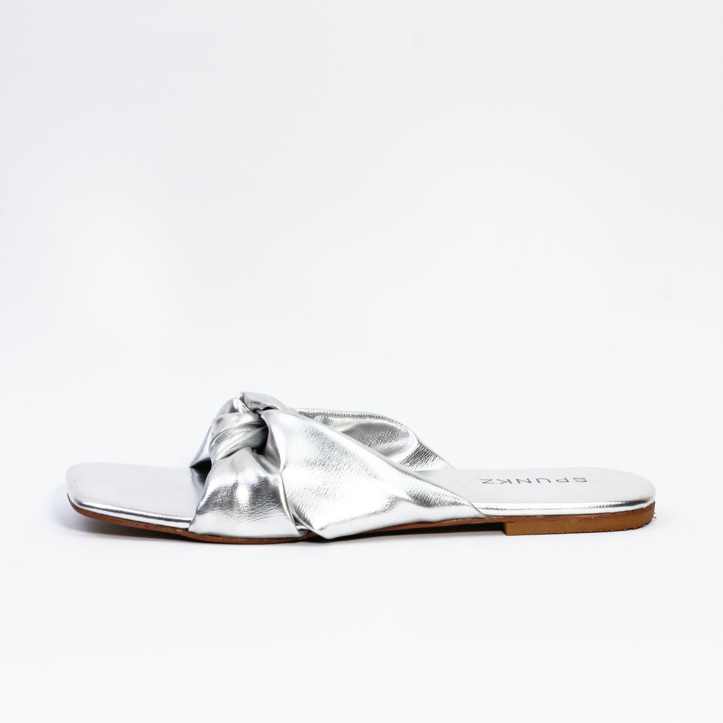 Tinsley Silver Leather bow Knotted flat Sandals - Spunkz