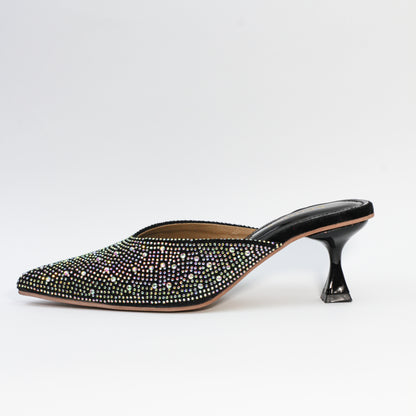 Black Diamond Rhinestone Decor Mules - Spunkz