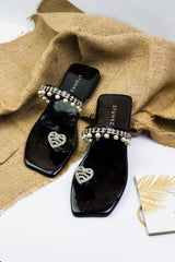 Zoe Black Slip On Flat Sandals (11072) - Spunkz