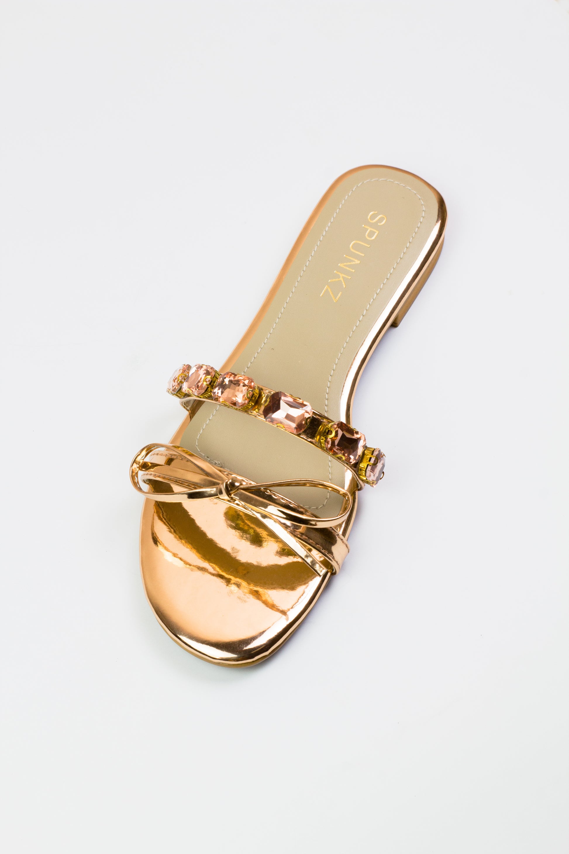 Myra Shiny Metallic Leather Rose Gold Mules - Spunkz