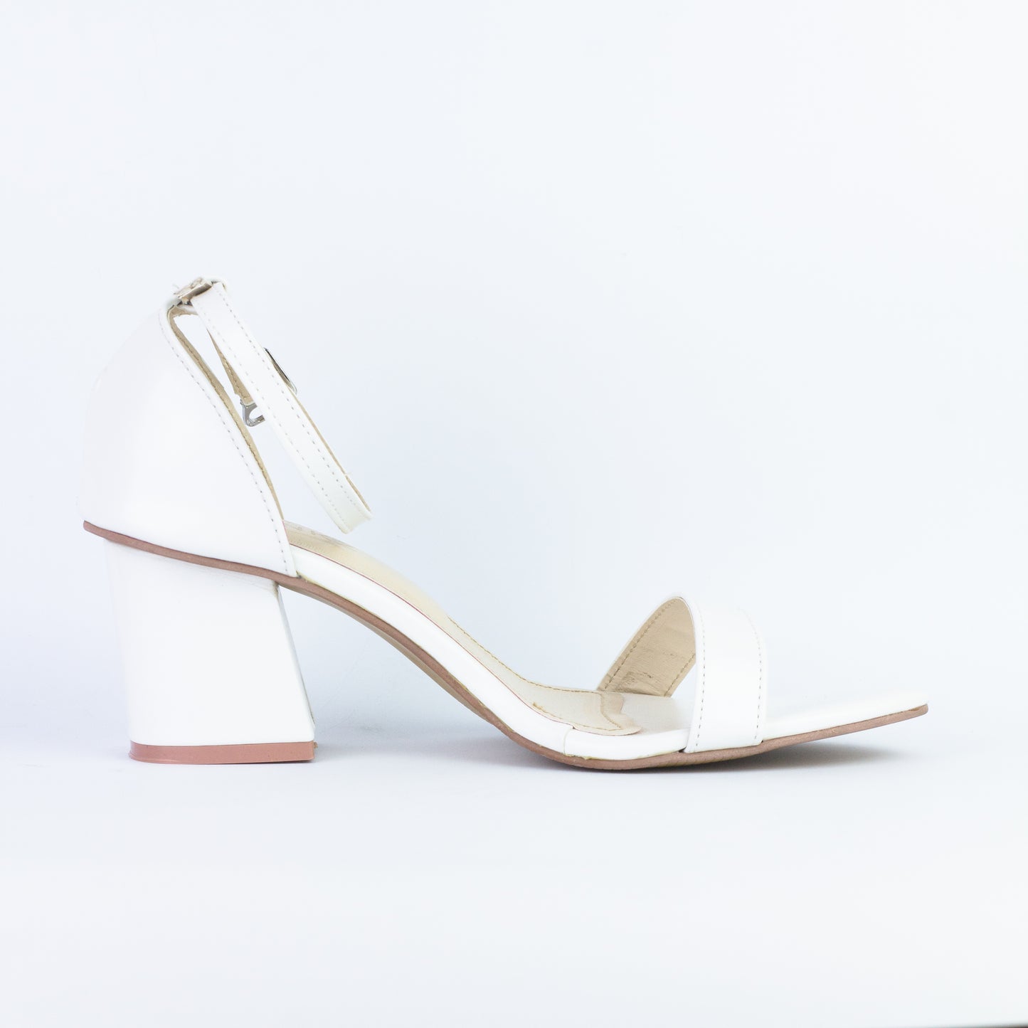 Liza White Chunky Heeled Ankle Strap Sandals - Spunkz