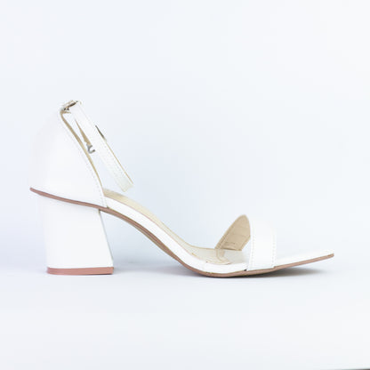 Liza White Chunky Heeled Ankle Strap Sandals - Spunkz