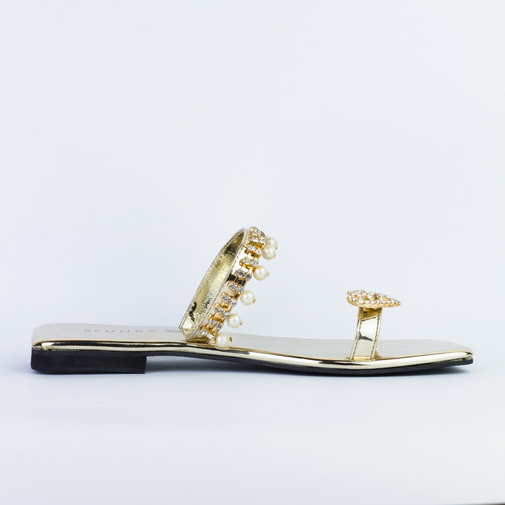 Zoe Gold Flat Slip on Sandals (11072) - Spunkz