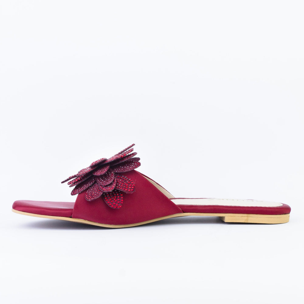 Melena Red Flat Sandals (11030) - Spunkz