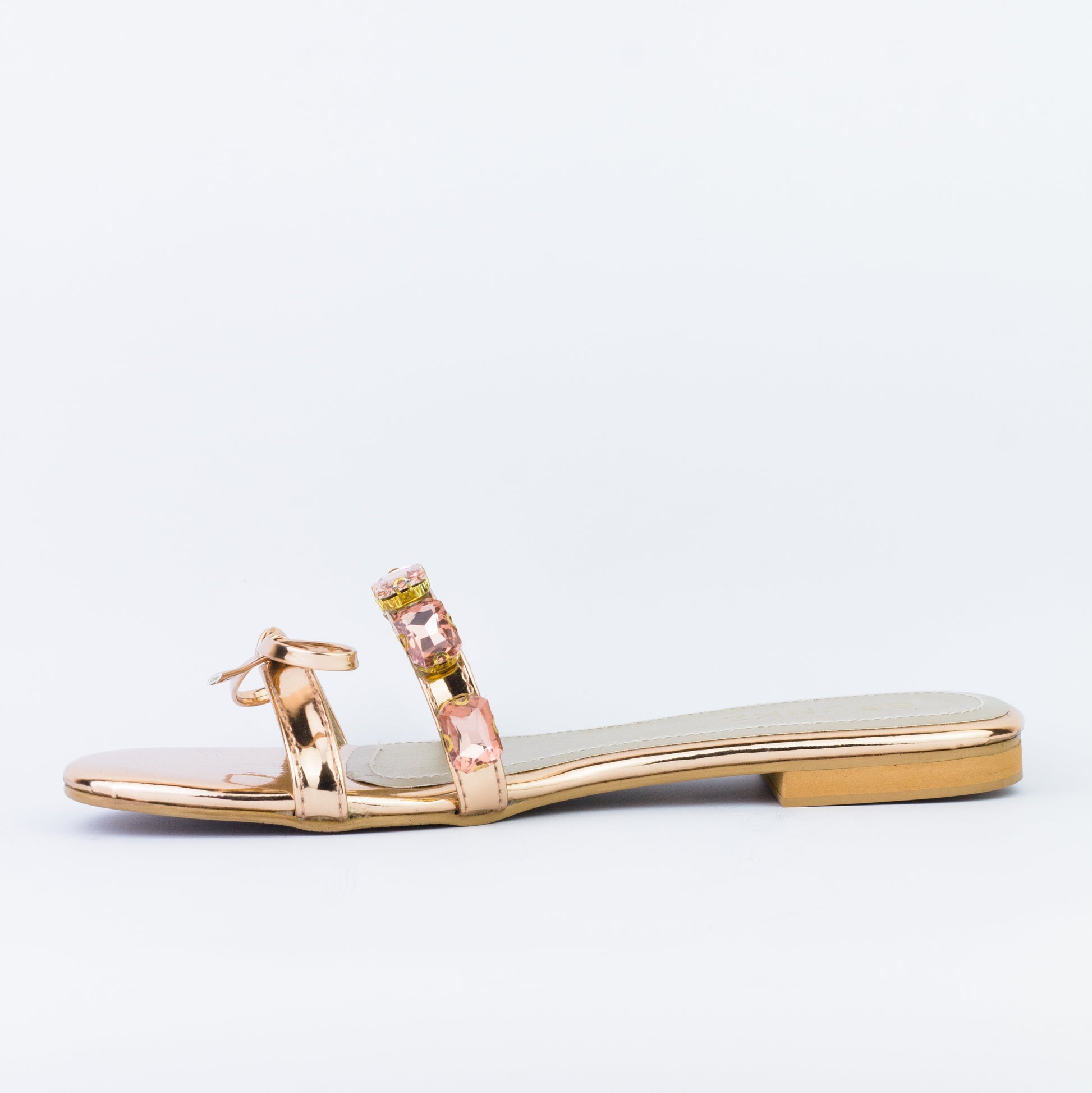 Myra Shiny Metallic Leather Rose Gold Mules - Spunkz