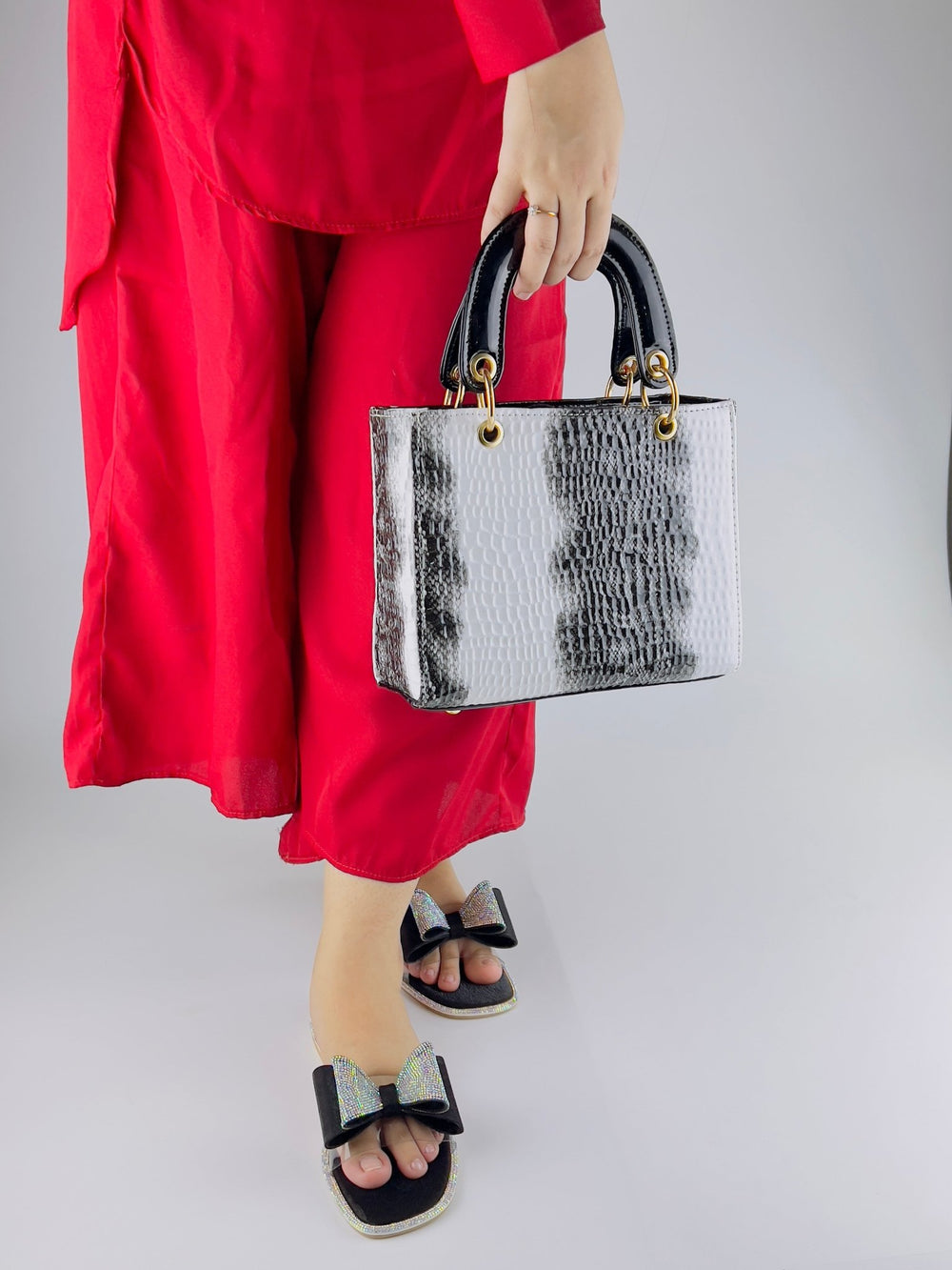 Shimmery Black Flat Sandals (11055) - Spunkz