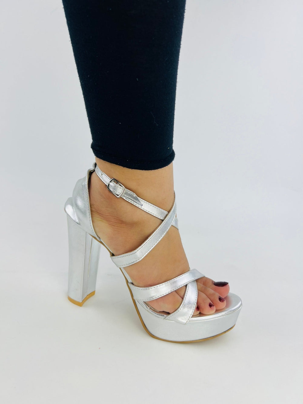 Strappy Silver Platform Heels (11057) - Spunkz