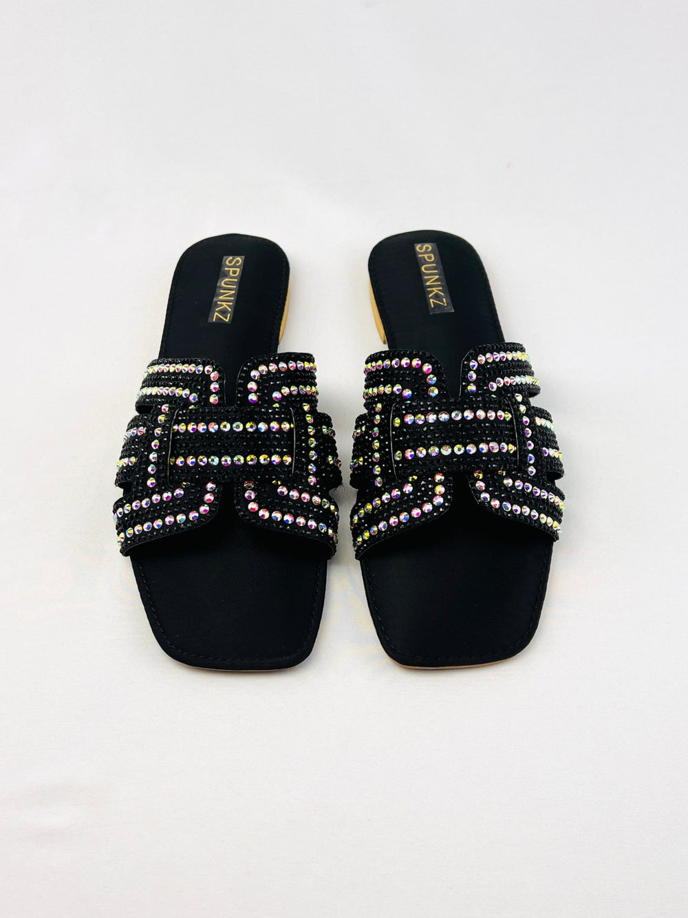 Rhinestone Straps Black Slipper - Spunkz