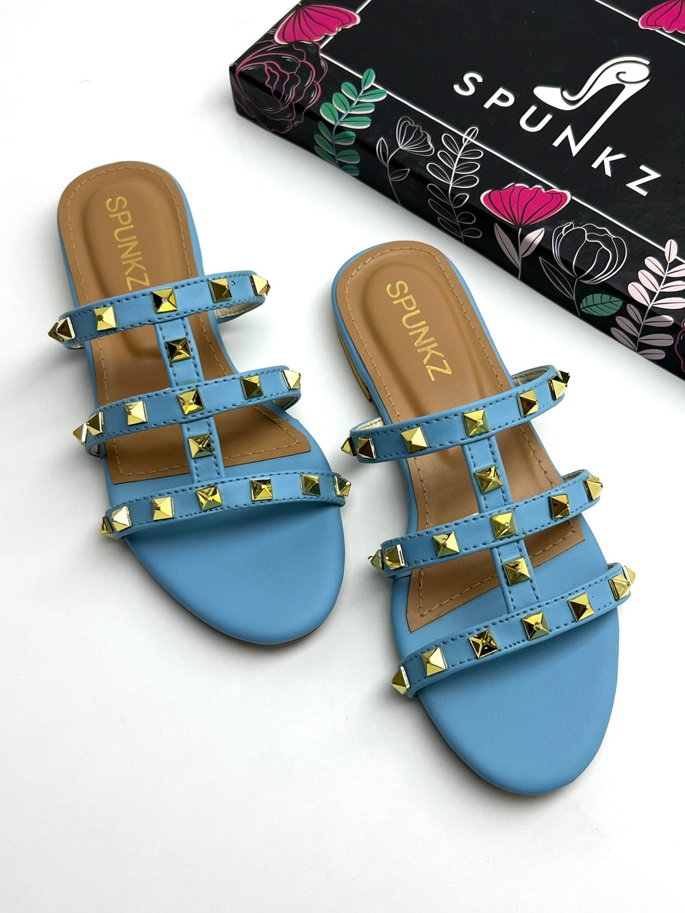 Cage Straps Blue Slippers - Spunkz