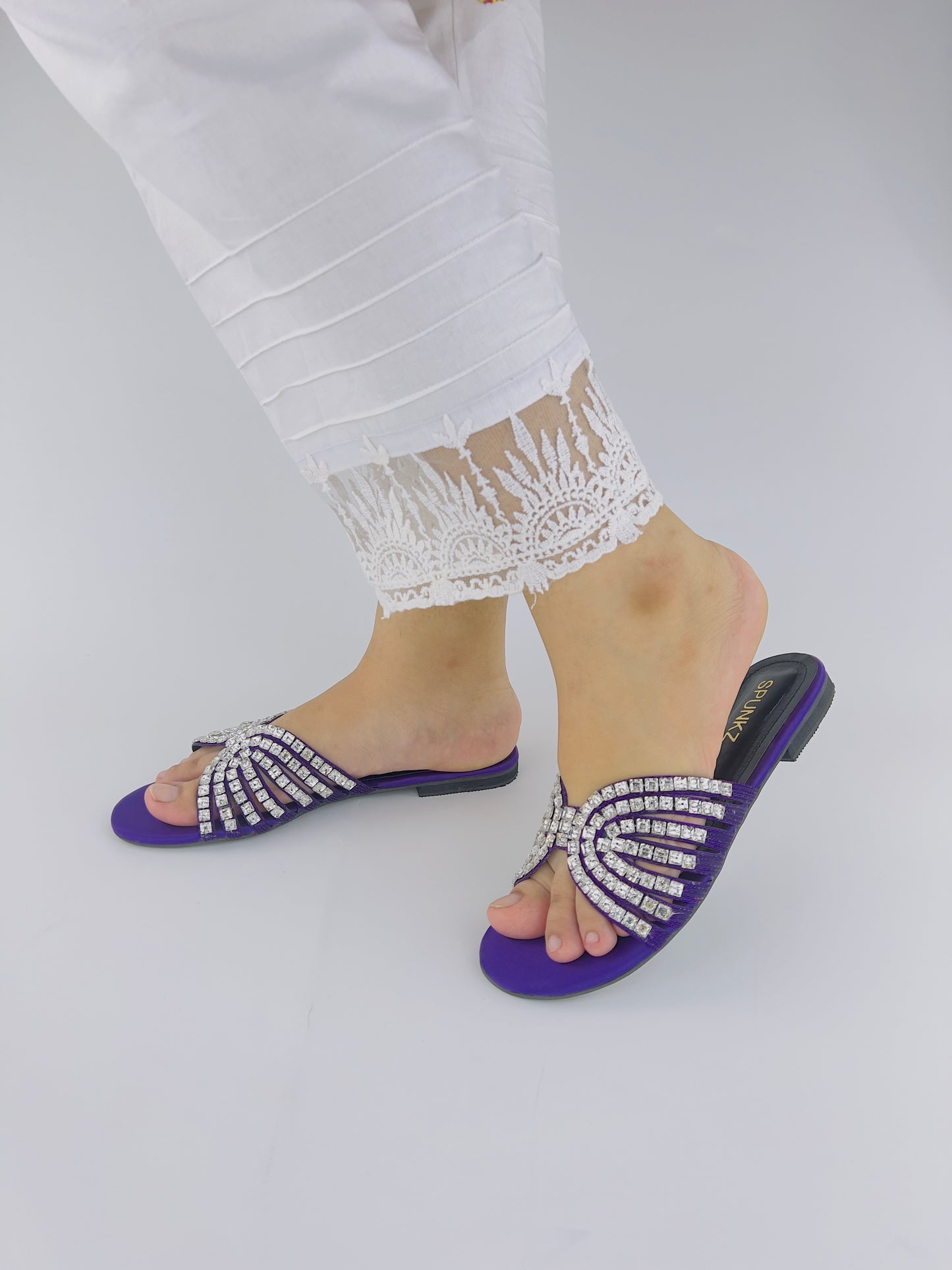 Jamie Handmade Purple Embellished Studded Rhinestone Slippers - Spunkz