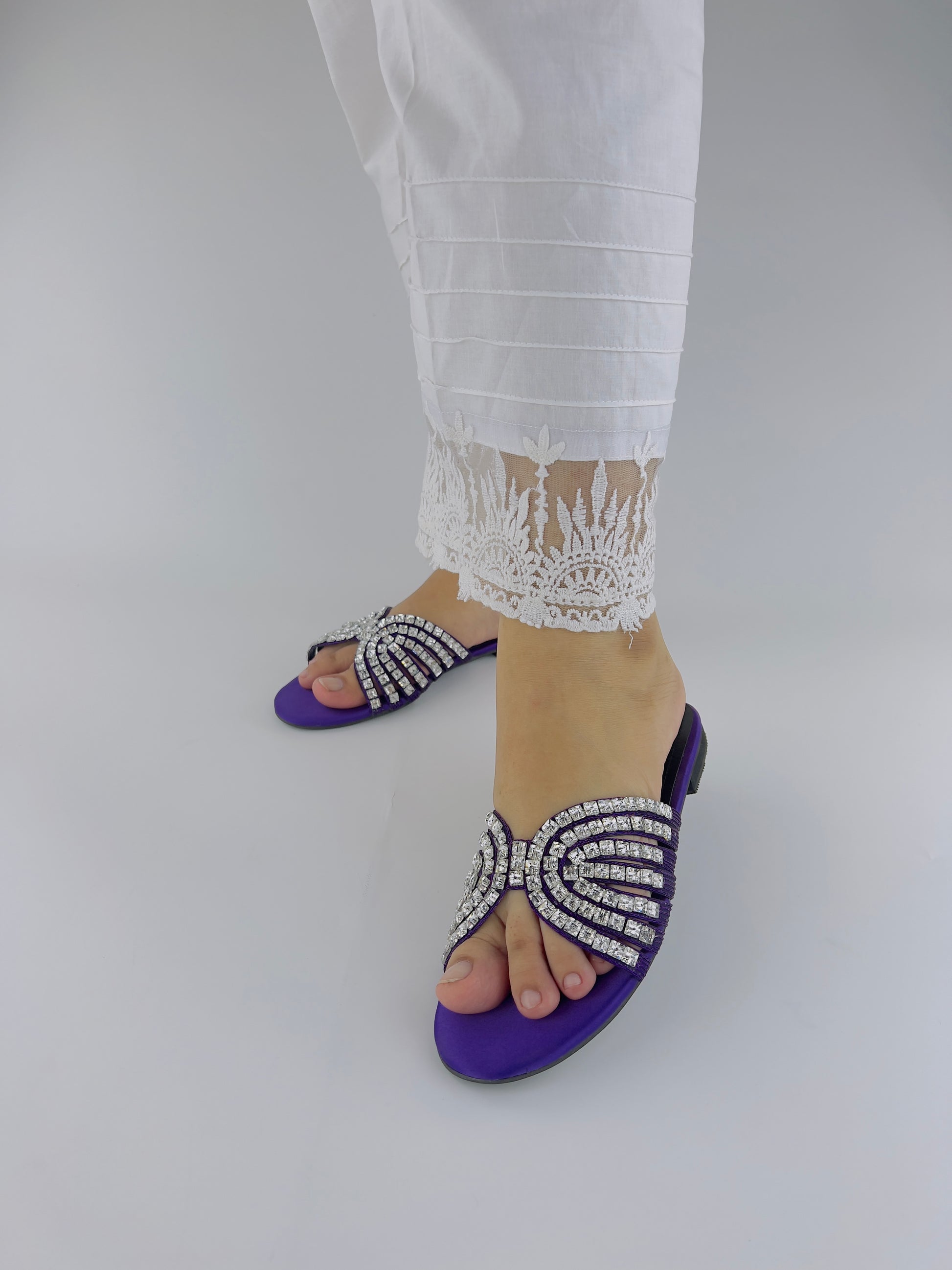 Jamie Handmade Purple Embellished Studded Rhinestone Slippers - Spunkz