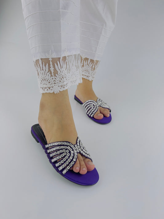 Jamie Handmade Purple Embellished Studded Rhinestone Slippers - Spunkz