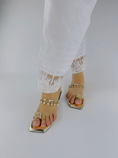 Zoe Golden Party Wear Slip-On Slides - Spunkz