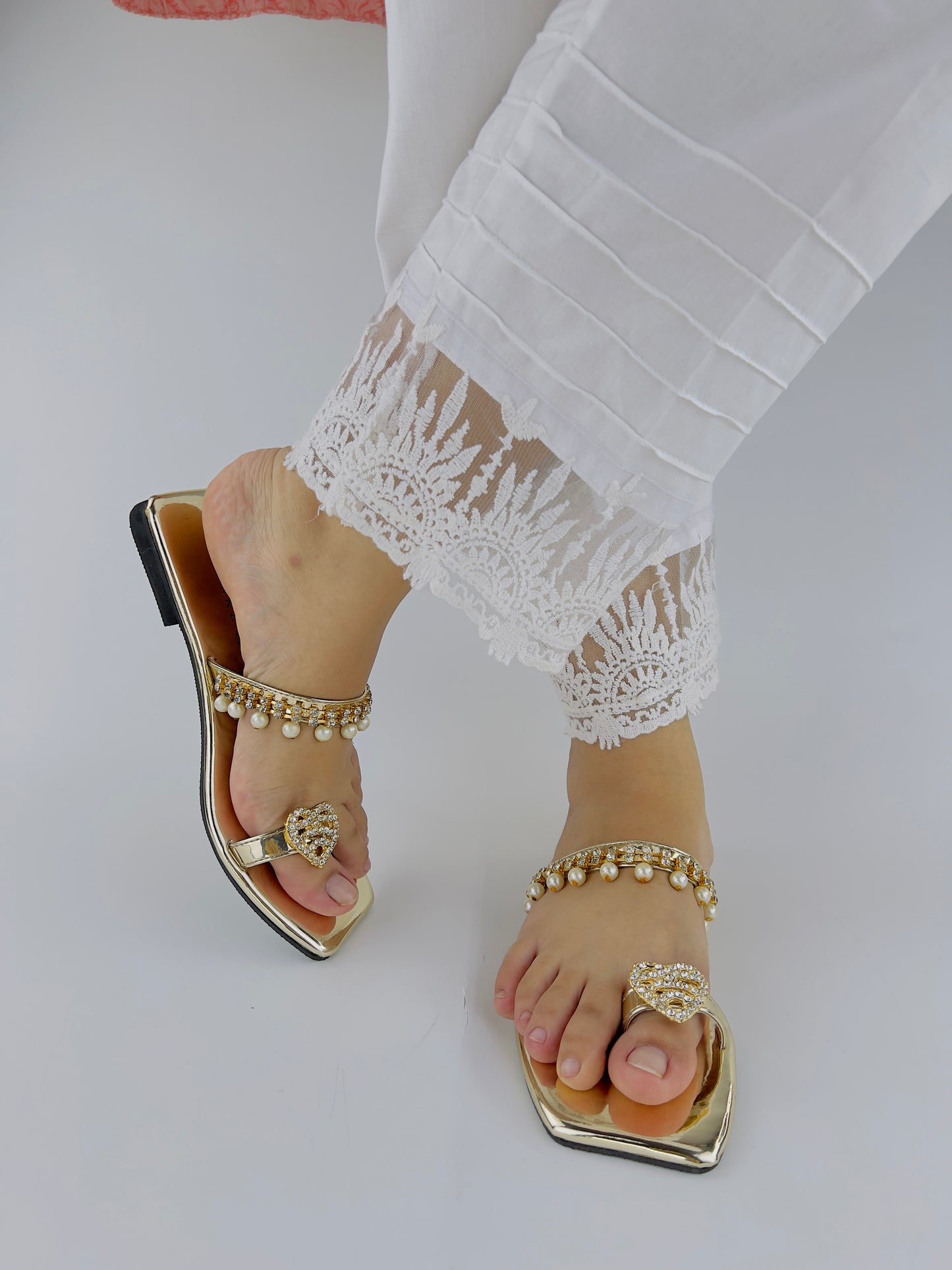 Zoe Golden Party Wear Slip-On Slides - Spunkz