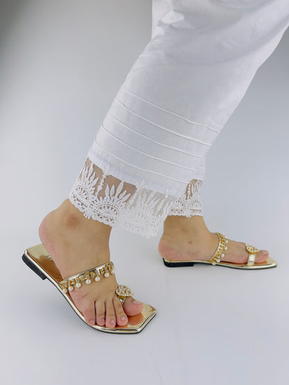 Zoe Golden Party Wear Slip-On Slides - Spunkz