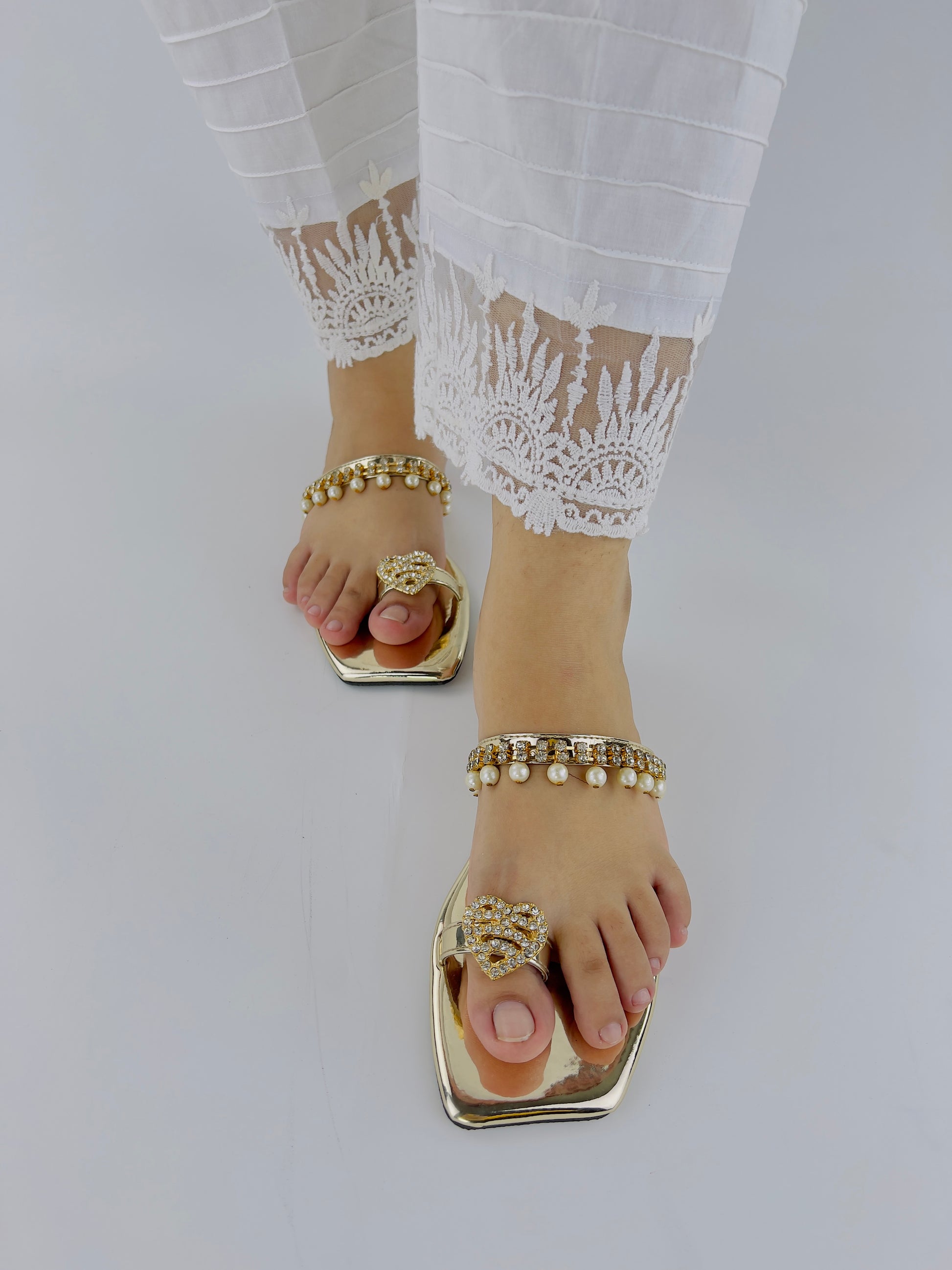 Zoe Golden Party Wear Slip-On Slides - Spunkz