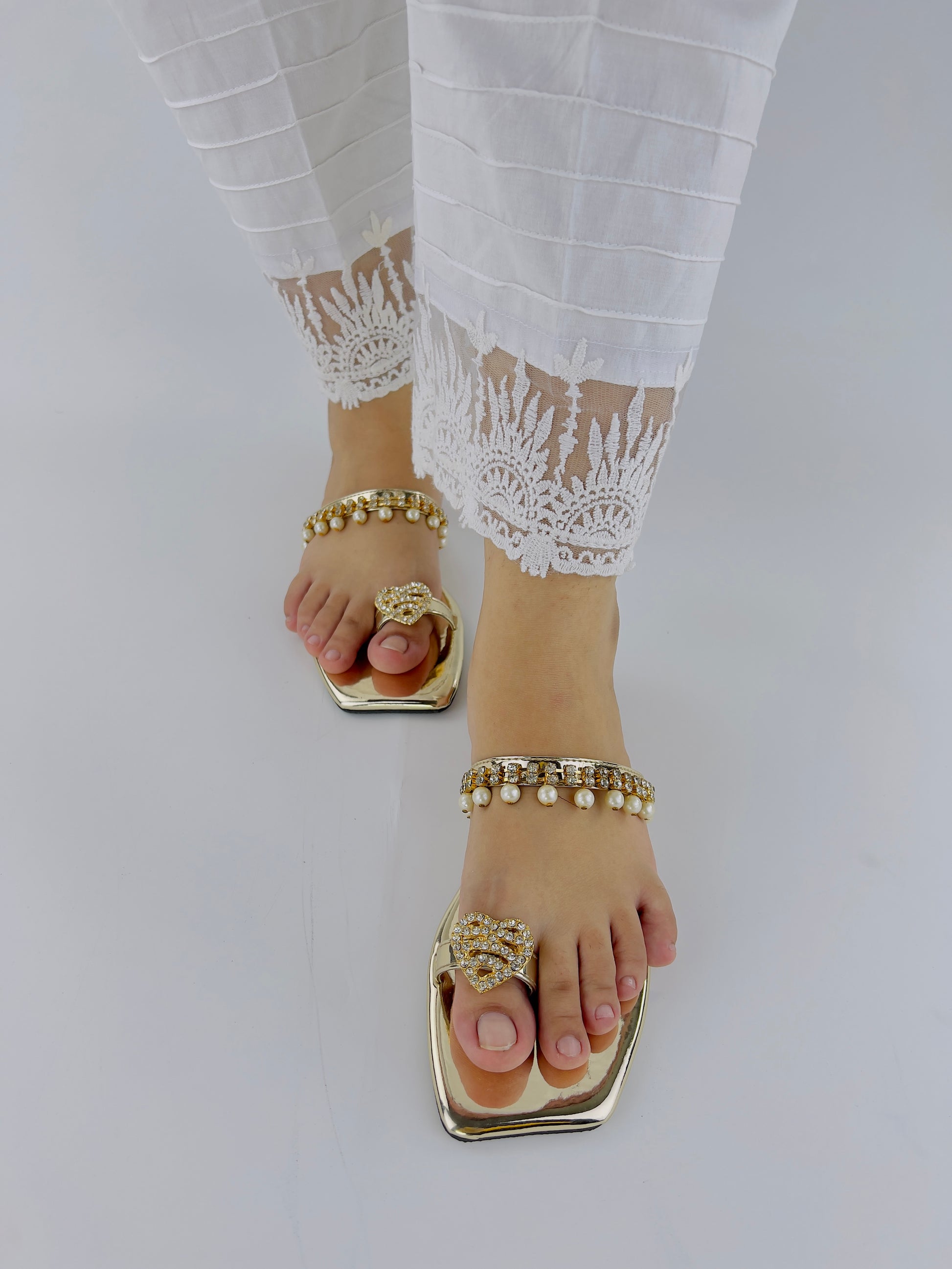 Zoe Golden Party Wear Slip-On Slides - Spunkz