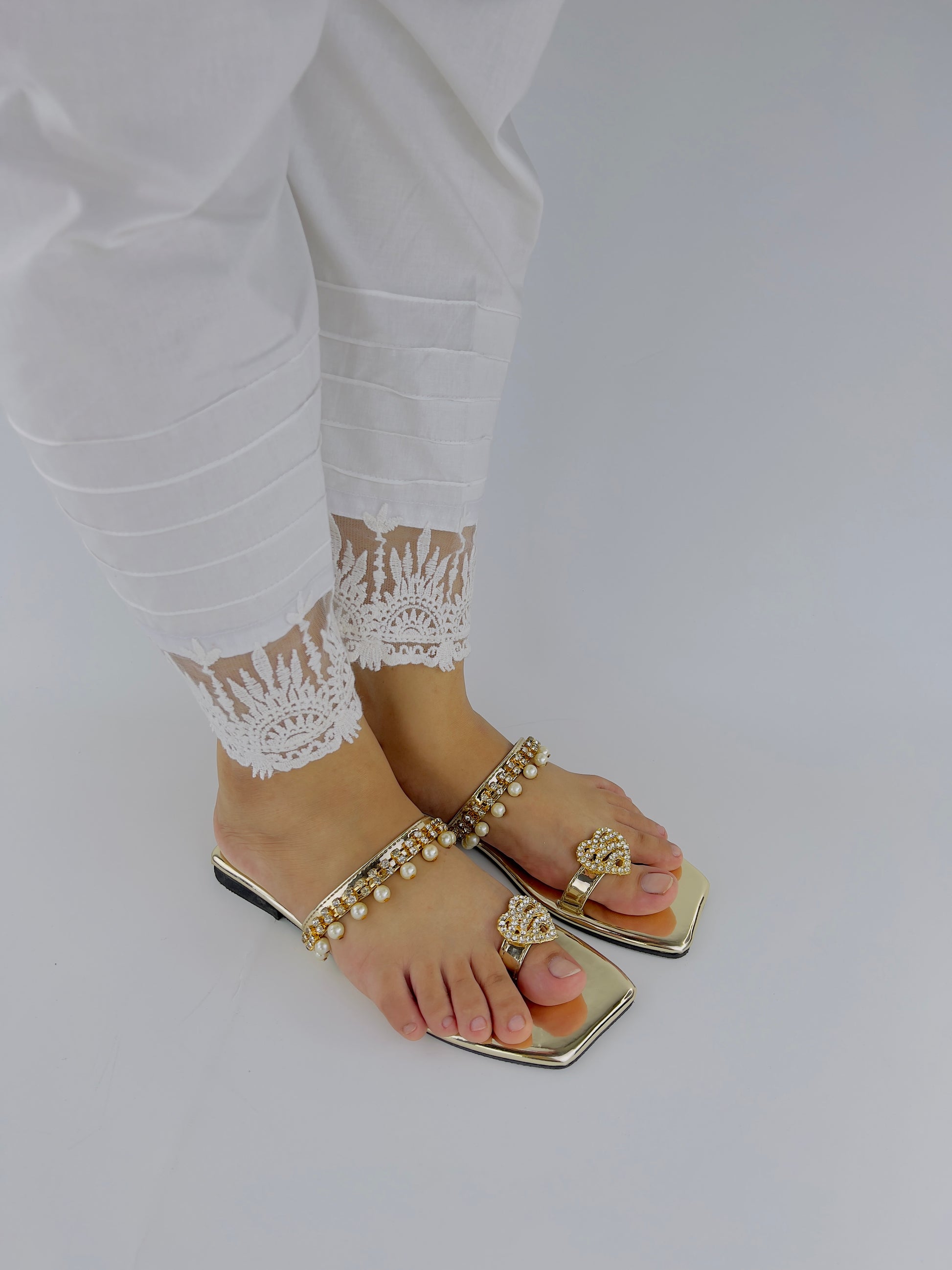 Zoe Golden Party Wear Slip-On Slides - Spunkz