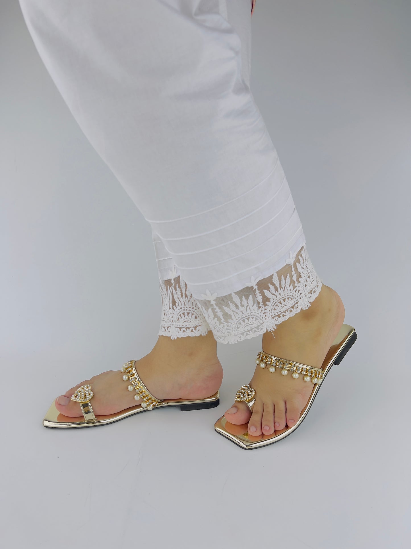 Zoe Golden Party Wear Slip-On Slides - Spunkz