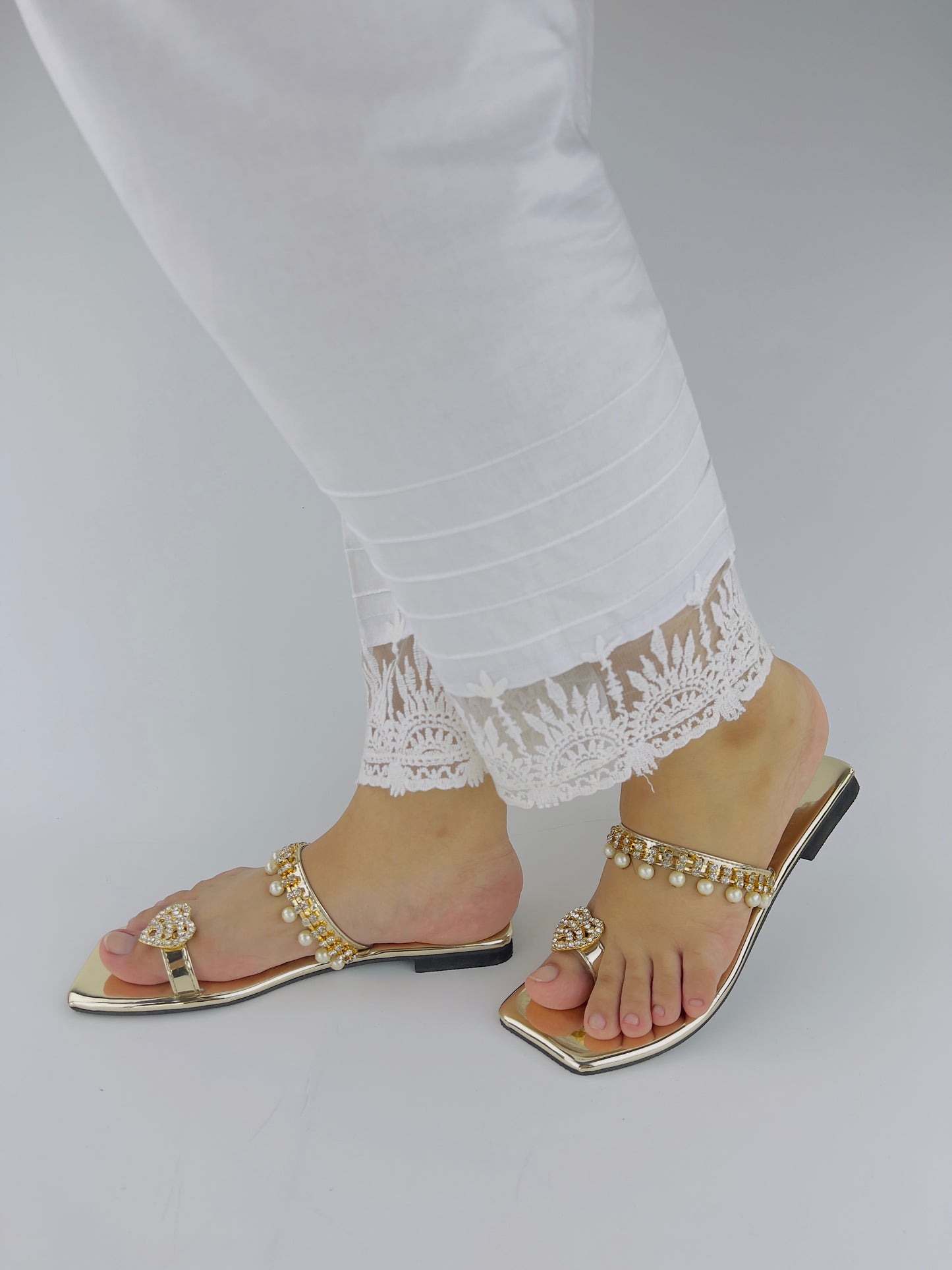 Zoe Golden Party Wear Slip-On Slides - Spunkz