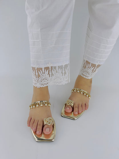 Zoe Golden Party Wear Slip-On Slides - Spunkz