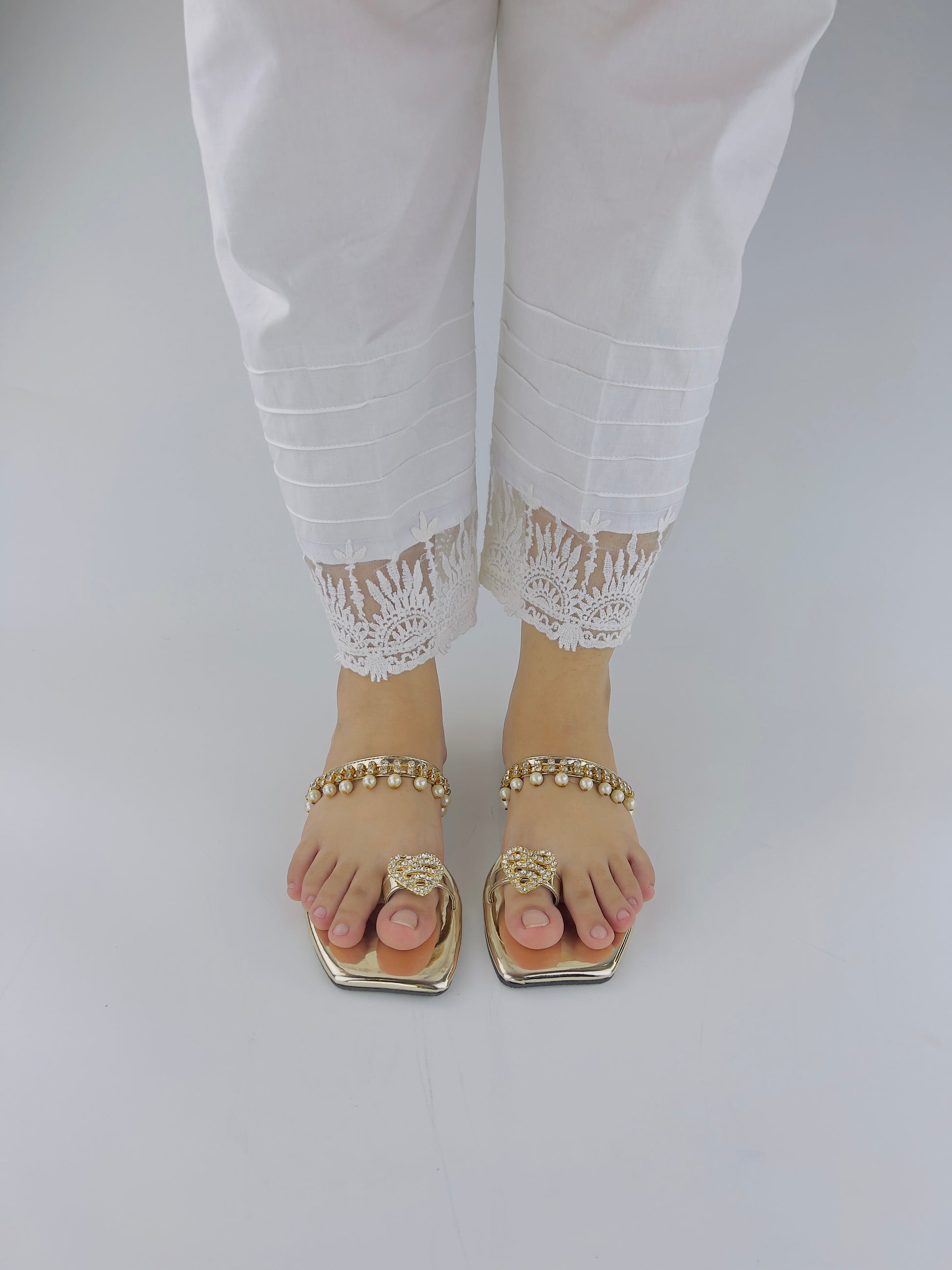 Zoe Golden Party Wear Slip-On Slides - Spunkz