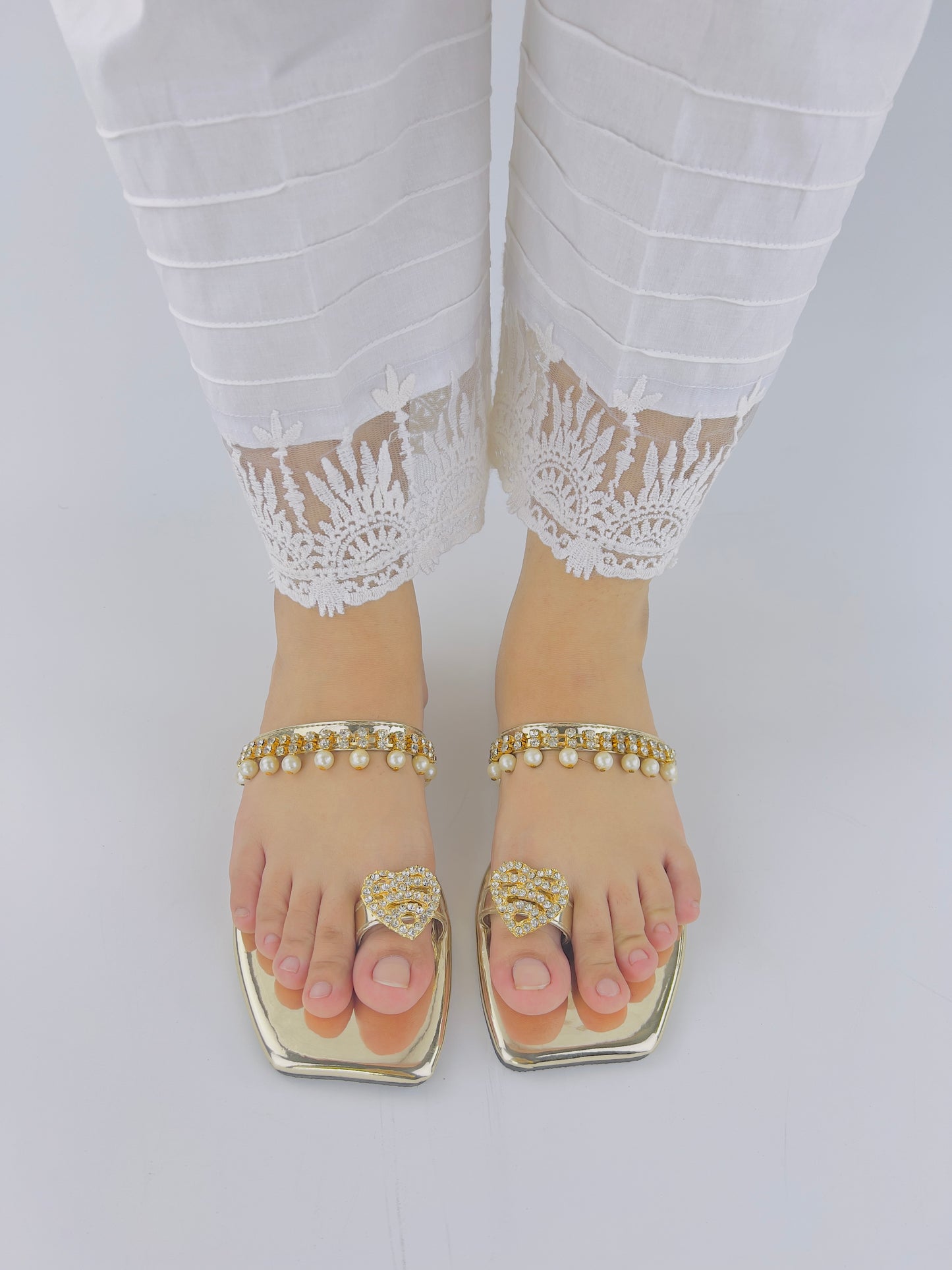 Zoe Golden Party Wear Slip-On Slides - Spunkz